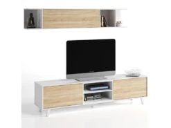 Composition TV Blanc Brillant/Chêne Clair - STOCKTON 10 Composition TV Blanc Brillant/Chêne Clair - STOCKTON -Deco.fr Soldes Boutique meuble tv 19824477
