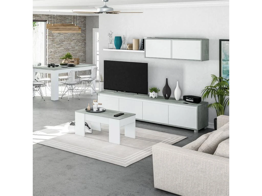 Composition TV Blanc/Béton Ciré Clair - RUINUI 4 Composition TV Blanc/Béton Ciré Clair - RUINUI – Image 4