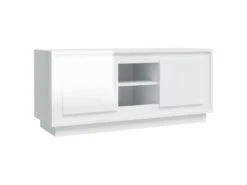 Meuble TV Blanc Brillant 102x35x45 Cm Bois D'ingénierie -Deco.fr Soldes Boutique meuble tv 19866225
