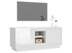 Meuble TV Blanc Brillant 102x35x45 Cm Bois D'ingénierie -Deco.fr Soldes Boutique meuble tv 19866229