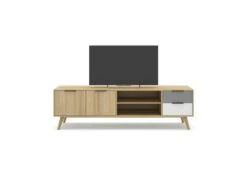 Meuble TV 2 Portes 2 Niches 2 Tiroirs Bois/Blanc/Gris - FAEL -Deco.fr Soldes Boutique meuble tv 19901353