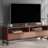 Meuble TV 2 Tiroirs Et 2 Niches - Bois D'acacia Et Métal - Naturel Et Noir - VEDILA -Deco.fr Soldes Boutique meuble tv 20015321