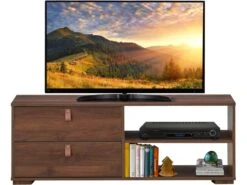 Meuble Tv En Bois Pour Téléviseur Banc Tv Avec 2 Tiroirs étagère Réglable Jusqu'à 139,7 Cm 120 X 39 X 44 Cm