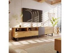 Meuble TV 180cm Style Industriel Ă Grain De Bois - Naturel