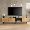 Meuble TV 175cm Industriel Avec LED - 3 Portes + 2 étagères - Naturel -Deco.fr Soldes Boutique meuble tv 20939433