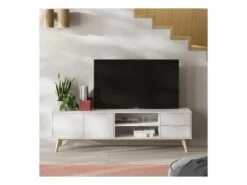 Meuble TV 2 Portes 2 Niches 2 Tiroirs Blanc - UNIVERSITE