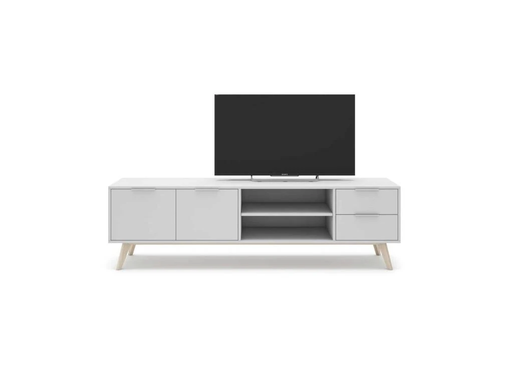 Meuble TV 2 Portes 2 Niches 2 Tiroirs Blanc - UNIVERSITE 2 Meuble TV 2 Portes 2 Niches 2 Tiroirs Blanc - UNIVERSITE – Image 2