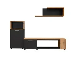 Ensemble De 3 Meubles Design Pour Votre Salon Collection MOZES. Coloris Noir Et Chêne