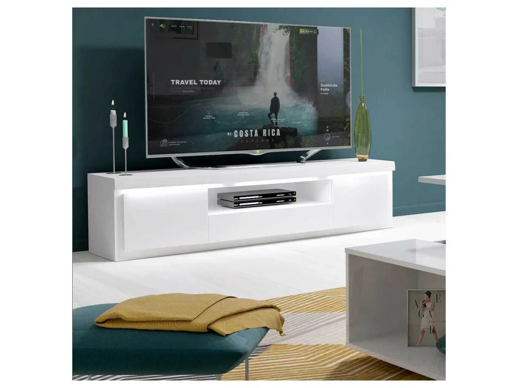 Meuble TV 2 Portes 1 Niche 1 Tiroir Blanc Laqué/ Leds - ESPRIT 1 Meuble TV 2 Portes 1 Niche 1 Tiroir Blanc Laqué/ Leds - ESPRIT