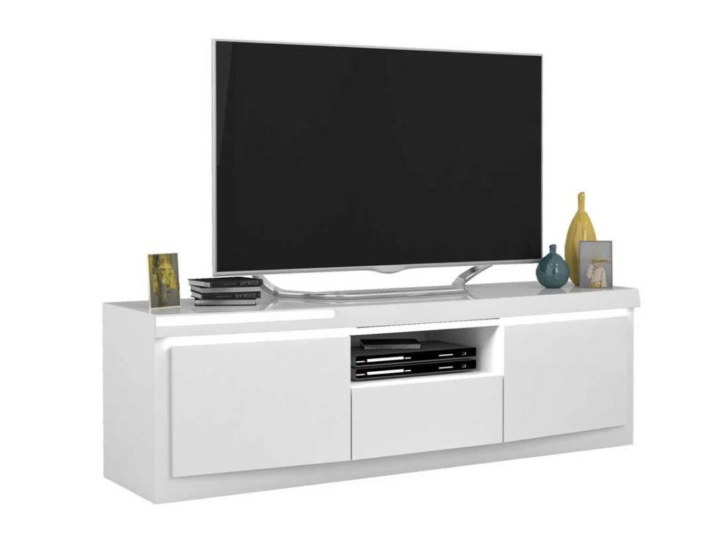 Meuble TV 2 Portes 1 Niche 1 Tiroir Blanc Laqué/ Leds - ESPRIT 2 Meuble TV 2 Portes 1 Niche 1 Tiroir Blanc Laqué/ Leds - ESPRIT – Image 2