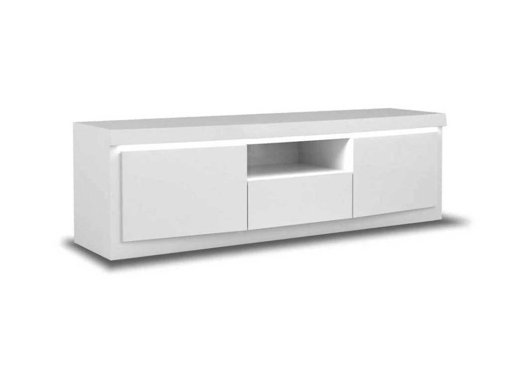 Meuble TV 2 Portes 1 Niche 1 Tiroir Blanc Laqué/ Leds - ESPRIT 3 Meuble TV 2 Portes 1 Niche 1 Tiroir Blanc Laqué/ Leds - ESPRIT – Image 3