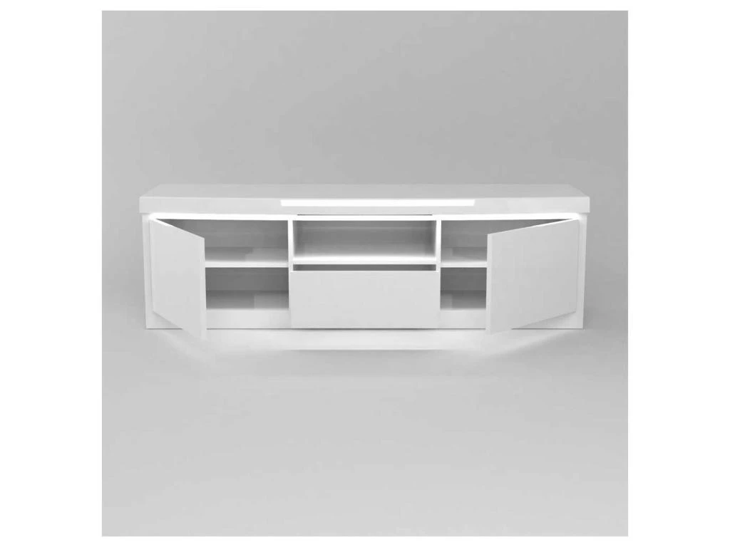 Meuble TV 2 Portes 1 Niche 1 Tiroir Blanc Laqué/ Leds - ESPRIT 5 Meuble TV 2 Portes 1 Niche 1 Tiroir Blanc Laqué/ Leds - ESPRIT – Image 5