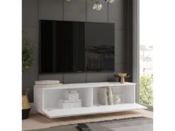 Meuble TV 2 Portes - Venprodin - 140 Cm Blanc -Deco.fr Soldes Boutique meuble tv 21306533