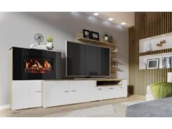 Meuble Salon+cheminee Electrique,5 Niv.de Flamme,Blanc Mat/chene Clair Brosse,290x170x45 -Deco.fr Soldes Boutique meuble tv 21761613