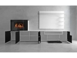 Meuble Salon+cheminee Electrique,5 Niv.de Flamme,Blanc Mat/chene Clair Brosse,290x170x45 -Deco.fr Soldes Boutique meuble tv 21761619