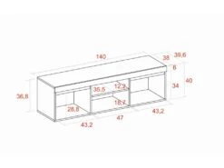 Meuble TV Mod.NATURALE ''Chene/Noir'', 2 Portes Et 2 Logements, Salon-sejour, 140x40x41cm -Deco.fr Soldes Boutique meuble tv 21762435