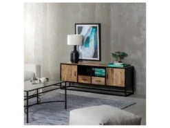 Meuble TV 2 Portes 2 Niches 2 Tiroirs Tiroirs Brut/Métal - AMANDIA