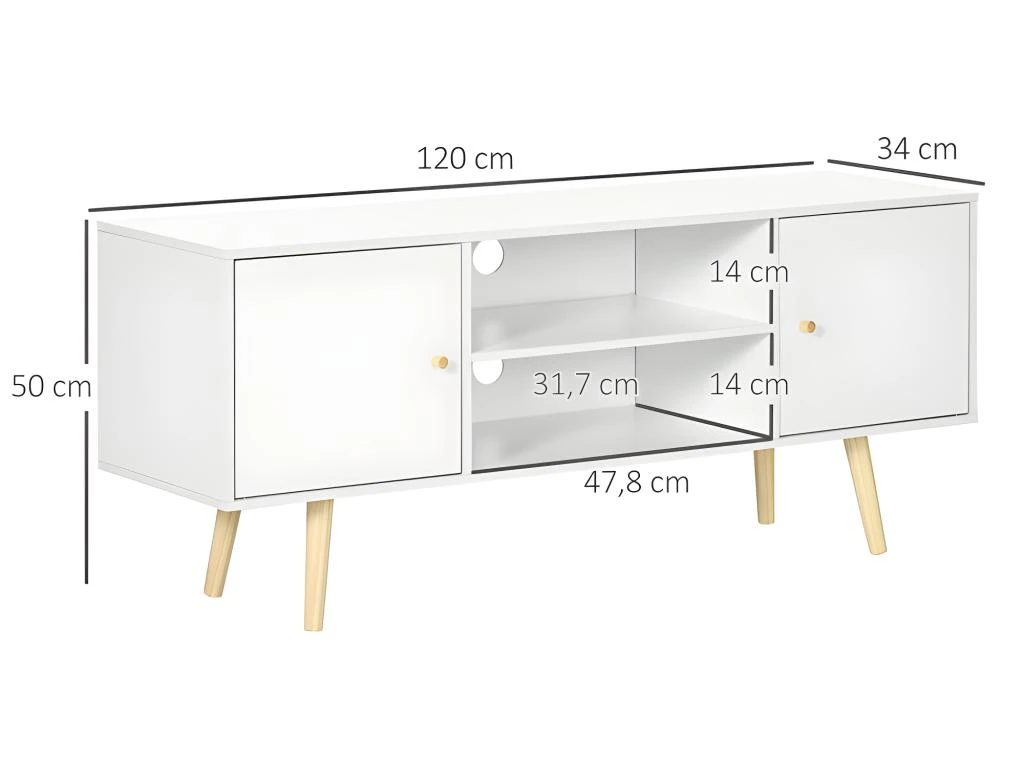 Meuble Tv CORFOU Blanc Et Bois 3 Meuble Tv CORFOU Blanc Et Bois – Image 3
