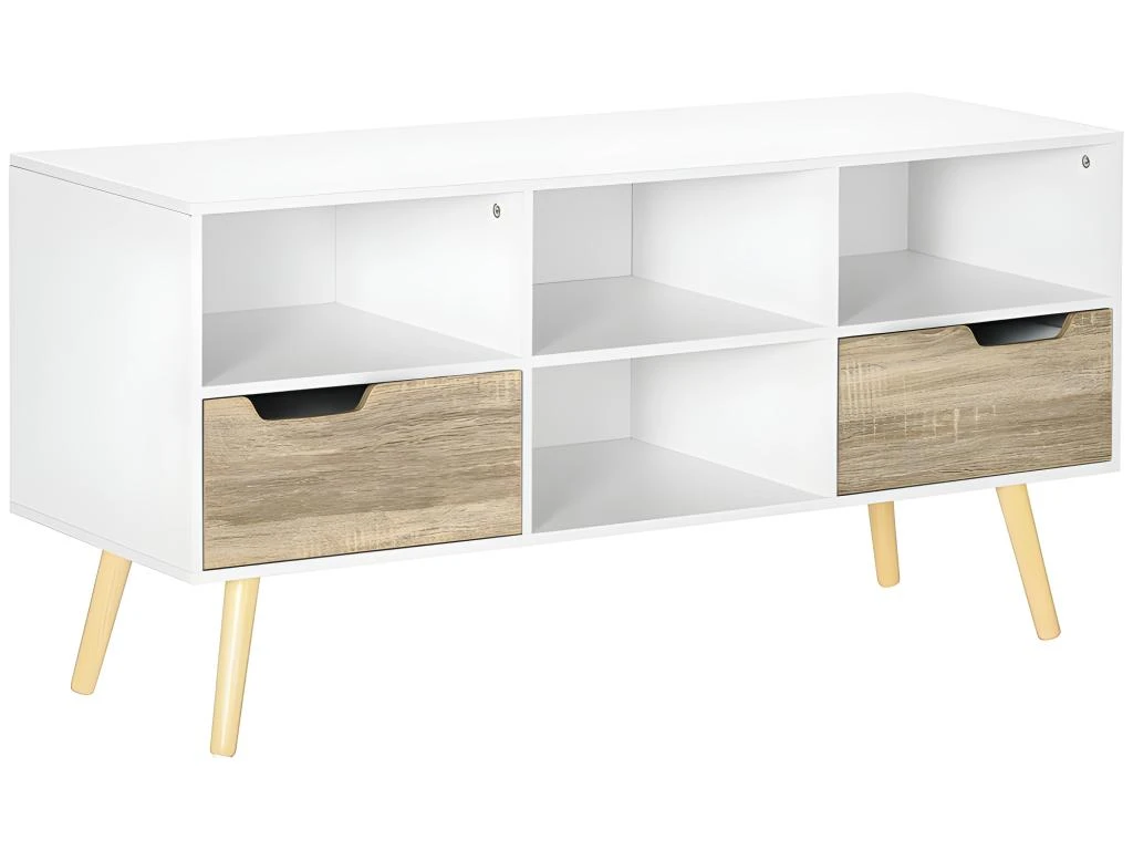 Meuble Tv LARISSA Blanc Et Aspect Bois 1 Meuble Tv LARISSA Blanc Et Aspect Bois