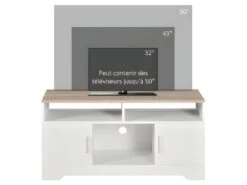 Meuble Tv SEGOVIE Blanc Et Bois -Deco.fr Soldes Boutique meuble tv 21989079