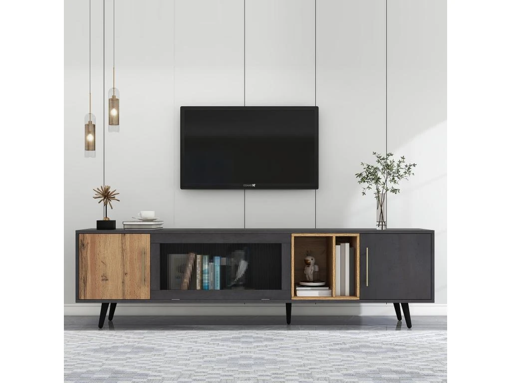 Meuble TV 200cm - Adapté Pour TV 90" - Avec Un Grand Espace De Rangement - Noir 1 Meuble TV 200cm - Adapté Pour TV 90" - Avec Un Grand Espace De Rangement - Noir