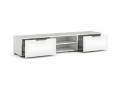 Malika Meuble TV Avec 2 Tiroirs Et 1 étagère, Blanc. -Deco.fr Soldes Boutique meuble tv 22088641