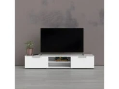 Malika Meuble TV Avec 2 Tiroirs Et 1 étagère, Blanc. -Deco.fr Soldes Boutique meuble tv 22088653