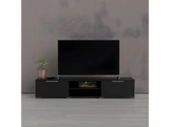 Malika Meuble TV Avec 2 Tiroirs Et 1 étagère, Noir Mat . -Deco.fr Soldes Boutique meuble tv 22088741