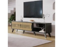 Meuble TV 160cm Avec 1 Tiroir Et 2 Portes Pour Chambre Ou Salon - Bois Rétro - Noir & Naturel -Deco.fr Soldes Boutique meuble tv 22120159