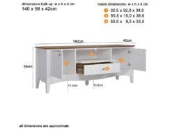 Lissabon Table TV 2 Portes, 1 Tiroir Og 1 Claquement De Porte Blanc,marron. -Deco.fr Soldes Boutique meuble tv 22162703