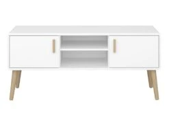 Pavis Meuble TV Avec 2 Portes Et Double Espace De Rangemet, Blanc.