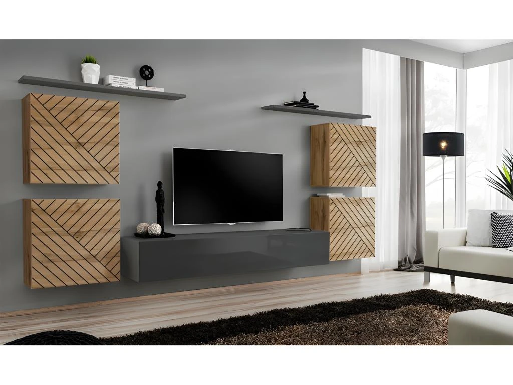 Ensemble De Meubles Design De Salon SWITCH IV. Coloris Chêne Et Gris. Finitions Chêne Fraisé Et Gris Brillant . 1 Ensemble De Meubles Design De Salon SWITCH IV. Coloris Chêne Et Gris. Finitions Chêne Fraisé Et Gris Brillant .