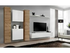 Ensemble De Meubles Design De Salon SWITCH VI. Coloris ChĂȘne Et Blanc Finition ChĂȘne Effet FraisĂ© Et Blanches Brillantes.