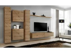 Ensemble De Meubles Design De Salon SWITCH VI. Coloris ChĂȘne Wotan Finition Façade FraisĂ©e .