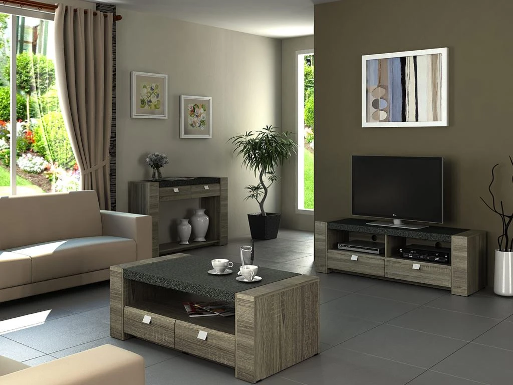 Meuble TV METEORITE - 2 Niches & 2 Tiroirs - MDF Plateau Effet Granite 5 Meuble TV METEORITE - 2 Niches & 2 Tiroirs - MDF Plateau Effet Granite – Image 5