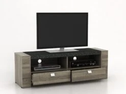 Meuble TV METEORITE - 2 Niches & 2 Tiroirs - MDF Plateau Effet Granite 18 Meuble TV METEORITE - 2 Niches & 2 Tiroirs - MDF Plateau Effet Granite -Deco.fr Soldes Boutique meuble tv 225731