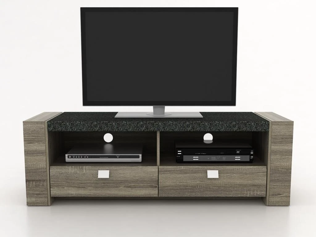 Meuble TV METEORITE - 2 Niches & 2 Tiroirs - MDF Plateau Effet Granite 9 Meuble TV METEORITE - 2 Niches & 2 Tiroirs - MDF Plateau Effet Granite – Image 9