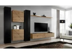 Ensemble De Meubles Design De Salon SWITCH VI. Coloris Noir Et ChĂȘne Finition Noires Brillantes Et ChĂȘne Effet FraisĂ©.