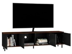 Meuble TV 80 Pouces 4 Portes 4 Niches Châtaignier Et Noir -Deco.fr Soldes Boutique meuble tv 22970047