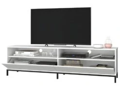 Meuble TV 70 Pouces 2 Abattants 4 Niches Blanc Pieds Métal 6 Meuble TV 70 Pouces 2 Abattants 4 Niches Blanc Pieds Métal -Deco.fr Soldes Boutique meuble tv 22970079