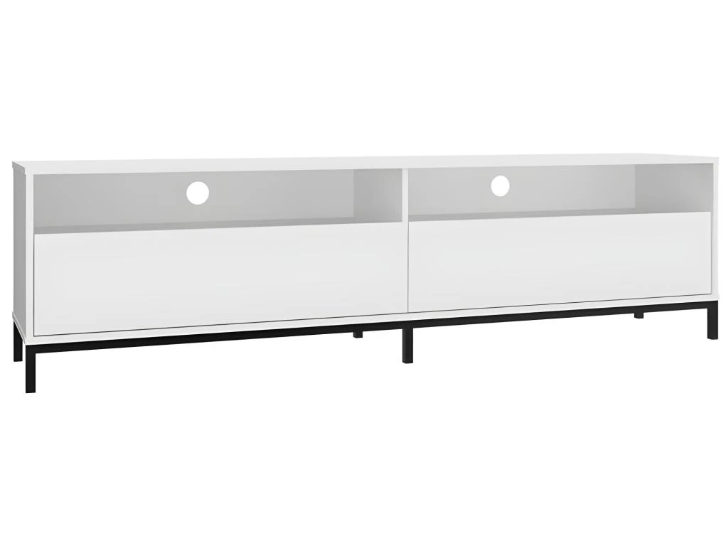Meuble TV 70 Pouces 2 Abattants 4 Niches Blanc Pieds Métal 4 Meuble TV 70 Pouces 2 Abattants 4 Niches Blanc Pieds Métal – Image 4