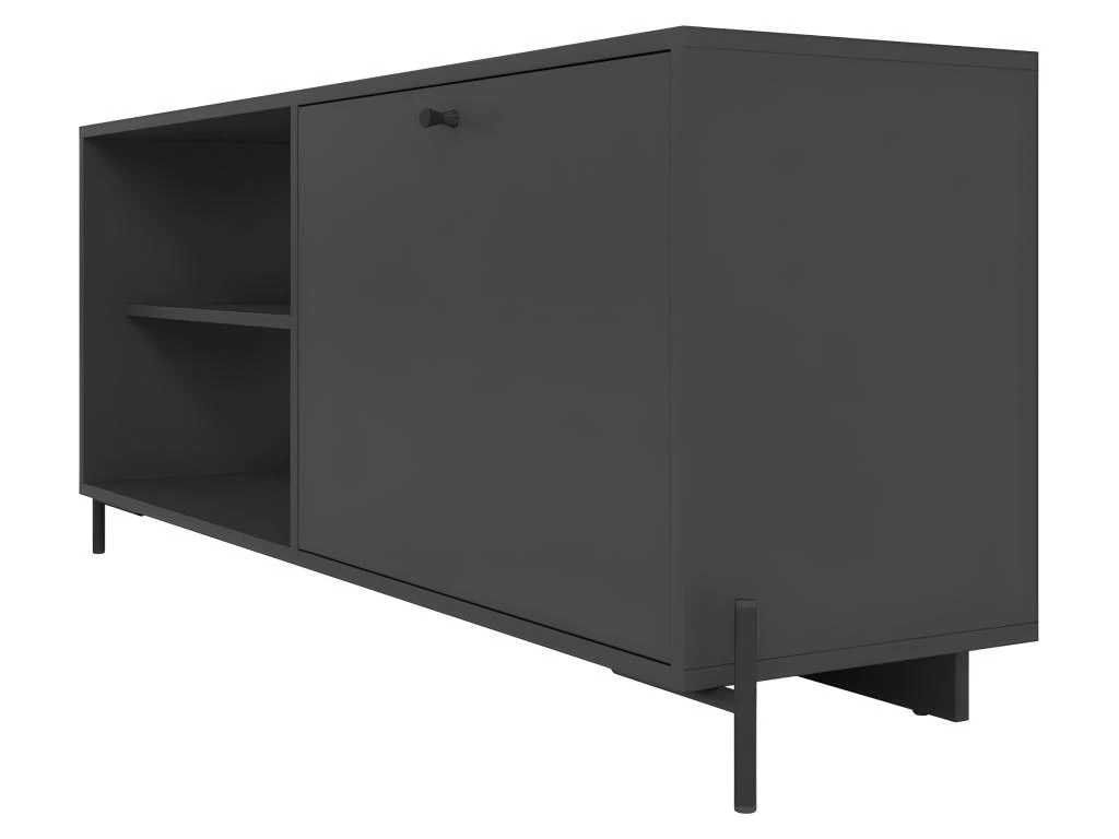 Meuble TV Bar 60 Pouces Noir 1 Porte 4 Niches Pieds Métal Ronds 4 Meuble TV Bar 60 Pouces Noir 1 Porte 4 Niches Pieds Métal Ronds – Image 4