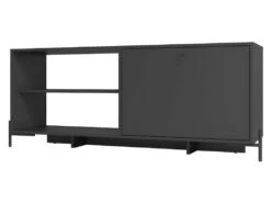 Meuble TV Bar 60 Pouces Noir 1 Porte 4 Niches Pieds Métal Ronds 9 Meuble TV Bar 60 Pouces Noir 1 Porte 4 Niches Pieds Métal Ronds -Deco.fr Soldes Boutique meuble tv 22970105