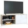 Meuble TV Bar 60 Pouces Blanc 1 Porte 4 Niches Pieds Métal Ronds -Deco.fr Soldes Boutique meuble tv 22970107