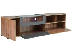 Meuble TV 190 Cm - Avec LED Et Espace D'exposition En Verre - Style Campagnard - Gris & Naturel 12 Meuble TV 190 Cm - Avec LED Et Espace D'exposition En Verre - Style Campagnard - Gris & Naturel -Deco.fr Soldes Boutique meuble tv 22991469