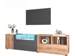 Meuble TV 190 Cm - Avec LED Et Espace D'exposition En Verre - Style Campagnard - Gris & Naturel 15 Meuble TV 190 Cm - Avec LED Et Espace D'exposition En Verre - Style Campagnard - Gris & Naturel -Deco.fr Soldes Boutique meuble tv 22991475