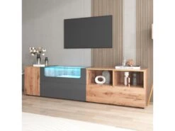 Meuble TV 190 Cm - Avec LED Et Espace D'exposition En Verre - Style Campagnard - Gris & Naturel 16 Meuble TV 190 Cm - Avec LED Et Espace D'exposition En Verre - Style Campagnard - Gris & Naturel -Deco.fr Soldes Boutique meuble tv 22991477