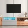 Meuble TV 190 Cm - Avec LED Et Espace D'exposition En Verre - Style Campagnard - Gris Clair & Naturel 6 Meuble TV 190 Cm - Avec LED Et Espace D'exposition En Verre - Style Campagnard - Gris Clair & Naturel -Deco.fr Soldes Boutique meuble tv 22991485