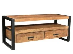 Meuble TV HARLEM - 2 Tiroirs & 1 Niche - Bois De Manguier & Métal