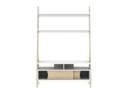 Meuble TV à étagères ESKALI - 2 Portes - Blanc & Chêne -Deco.fr Soldes Boutique meuble tv 302209